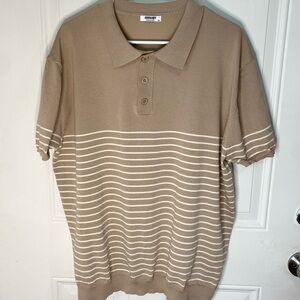 Coofandy Tan Striped Polo Shirt